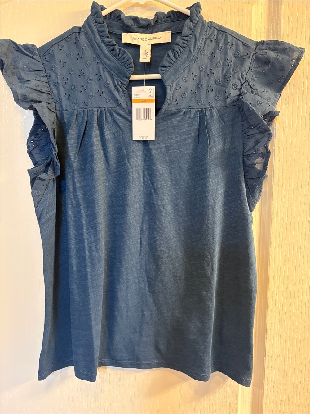 Blue Eyelet Ruffle Sleeve Top | Vintage America - Picture 4 of 13